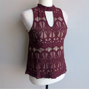 Burgundy Lace Sleeveless Top